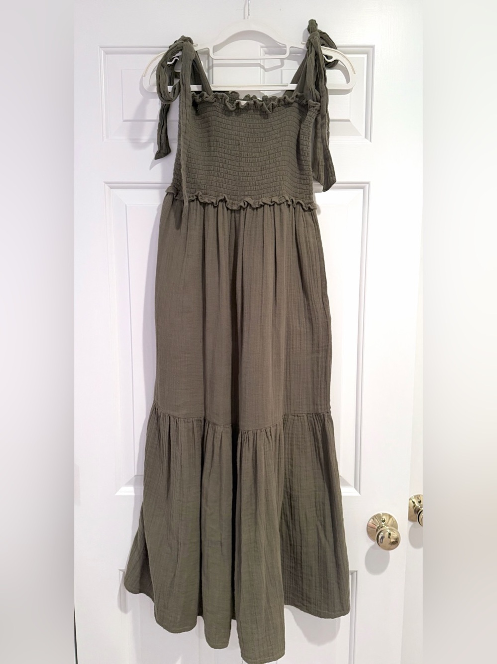 La Vie Rebecca Taylor Green Smocked Tiered Long Dress Size XS